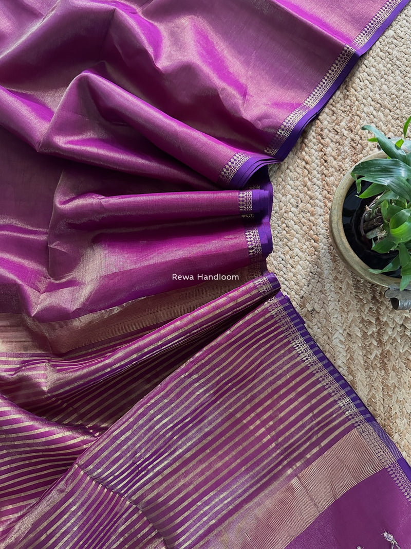 Maheshwari Purple Tissue Silk Saree TB032