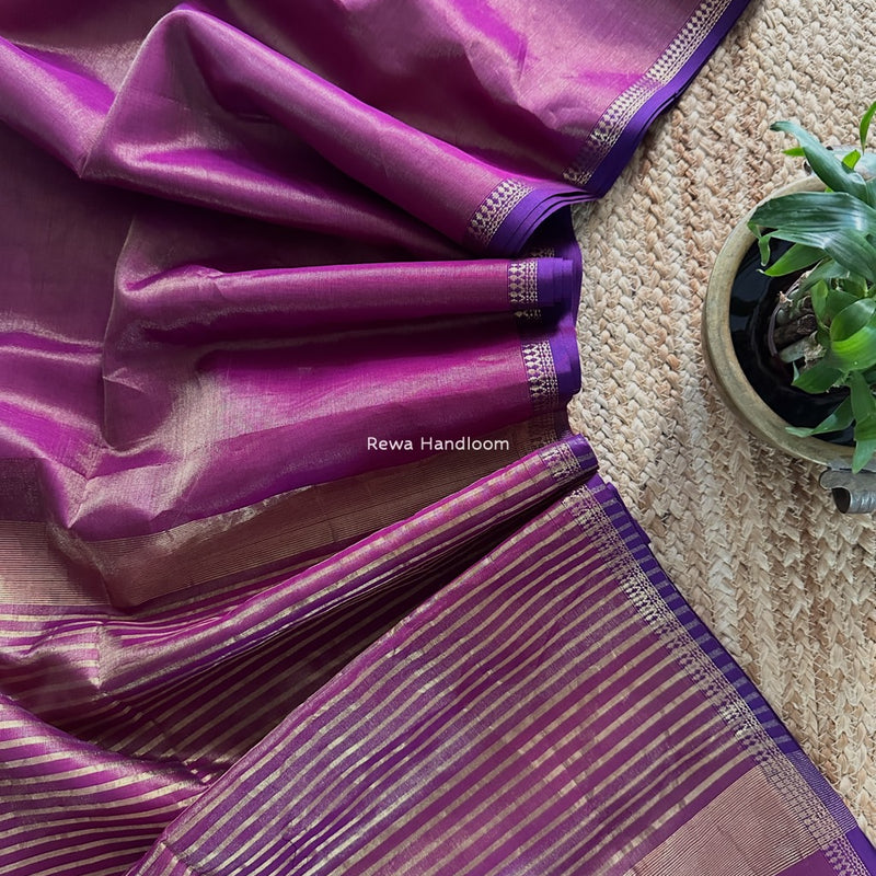Maheshwari Purple Tissue Silk Saree TB032