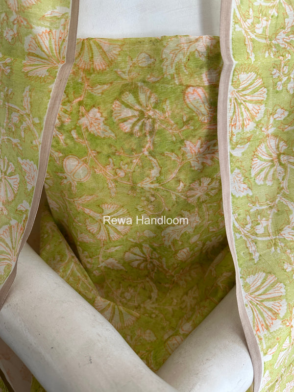 Maheshwari Green Handblock Print Top-Dupatta HBS0225
