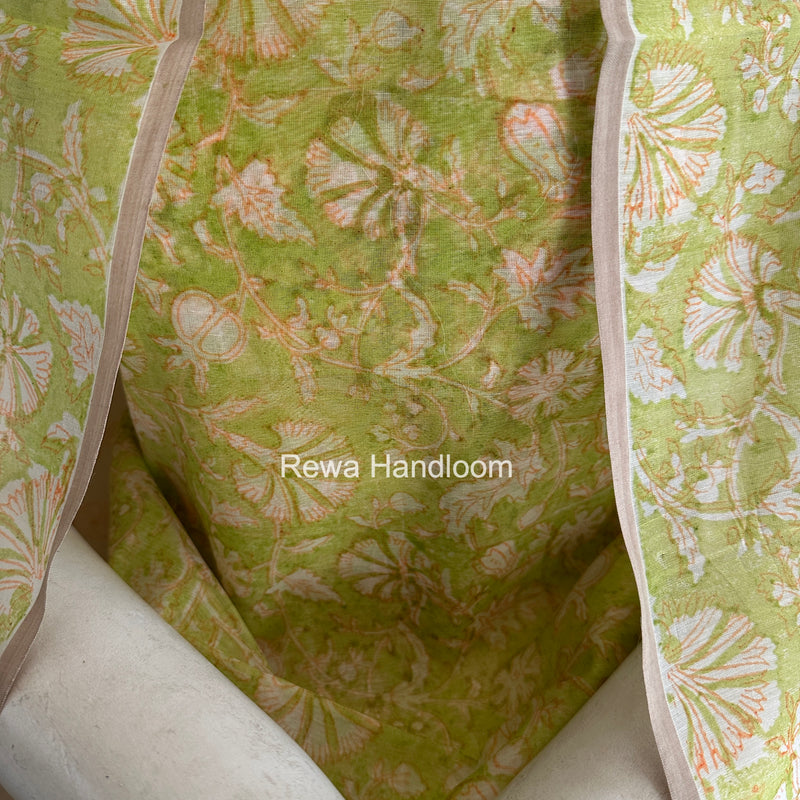 Maheshwari Green Handblock Print Top-Dupatta HBS0225