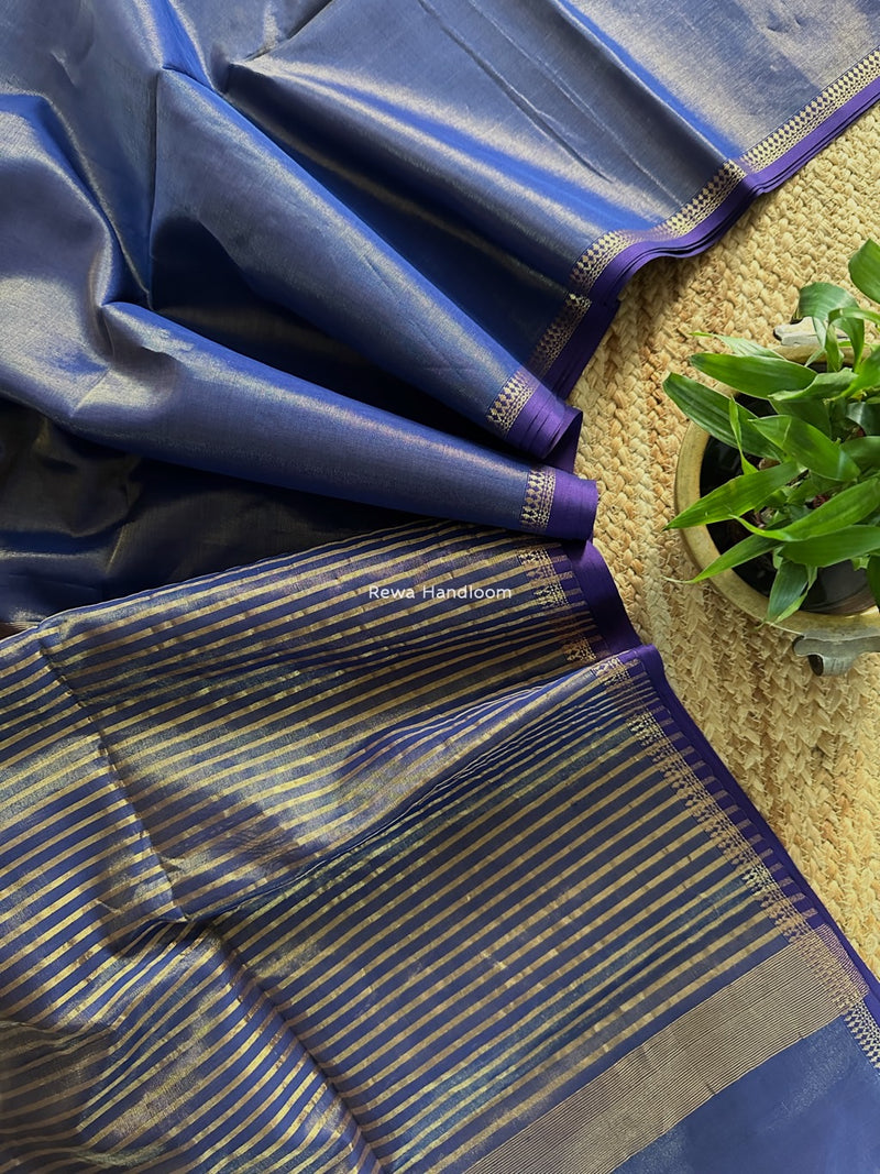 Maheshwari Blue Tissue Silk Saree TB029