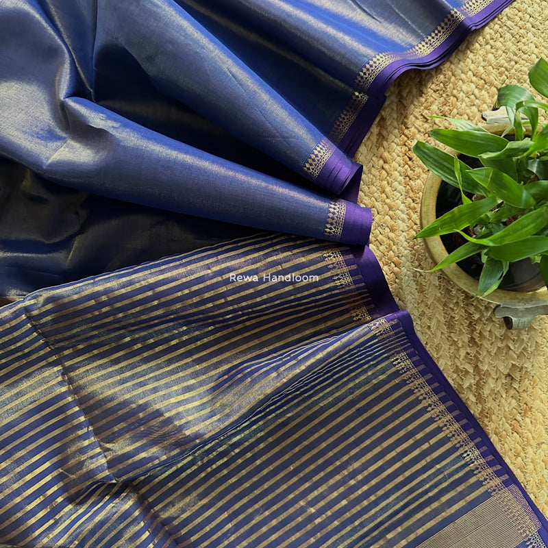 Maheshwari Blue Tissue Silk Saree TB029