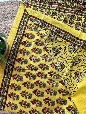 Yellow Ajark Print Cotton Saree AJP05