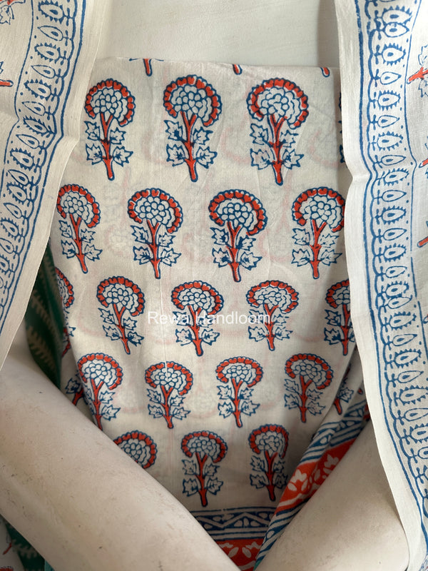 White-Aqua Green Indigo Bagh Print Suit BCI090