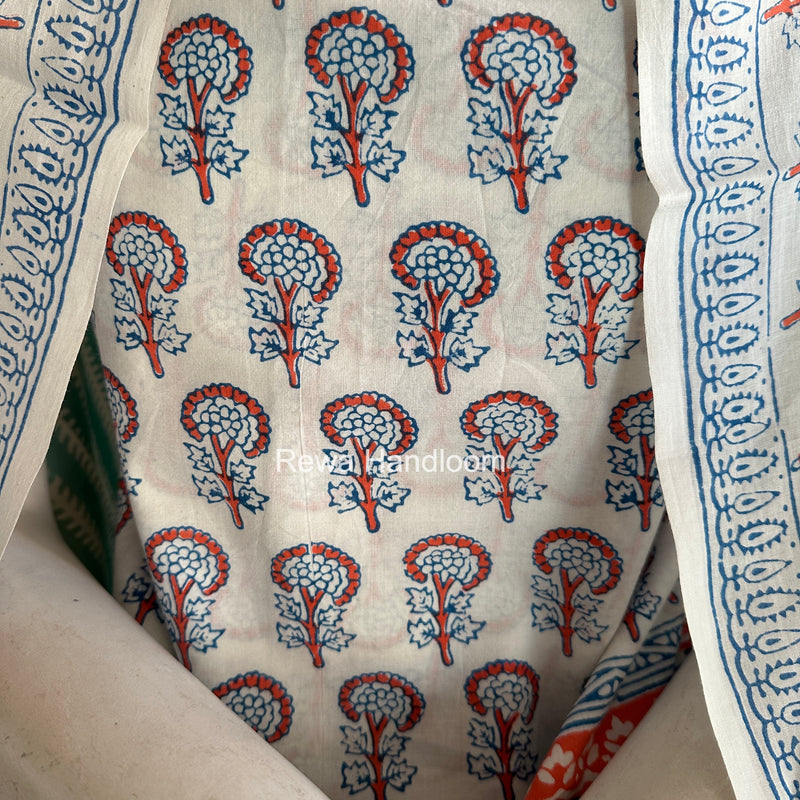 White-Aqua Green Indigo Bagh Print Suit BCI090