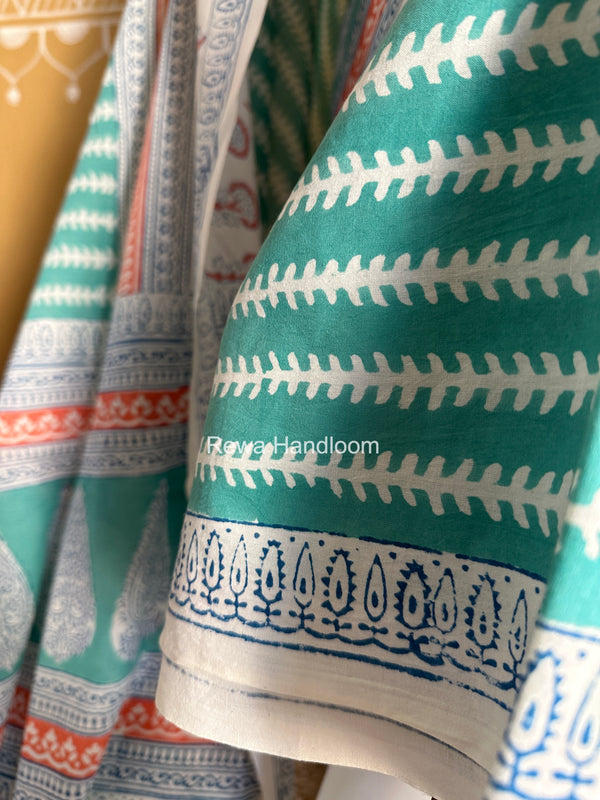 White-Aqua Green Indigo Bagh Print Suit BCI090