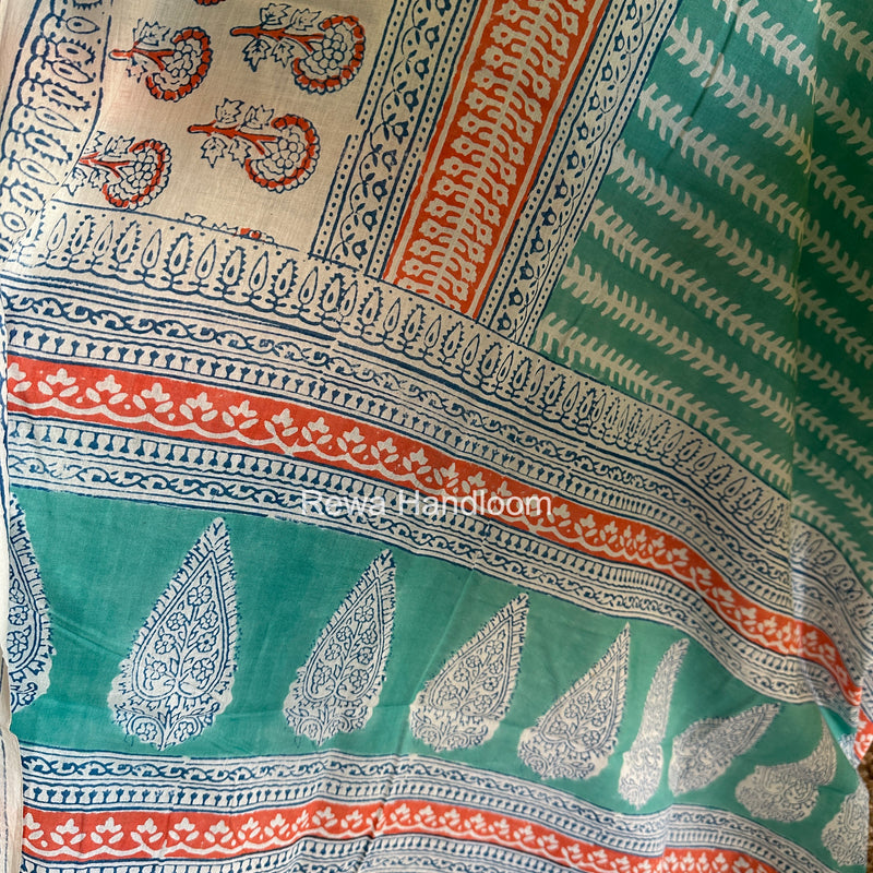 White-Aqua Green Indigo Bagh Print Suit BCI090