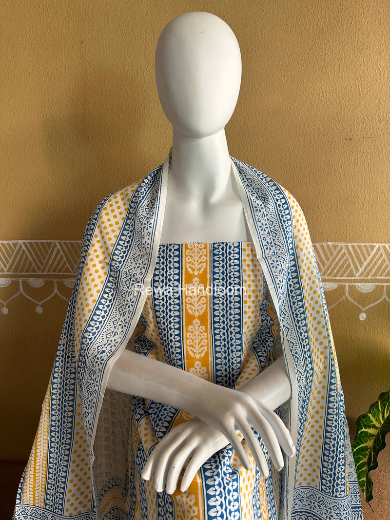 Yellow-White Indigo Bagh Print Suit BCI094