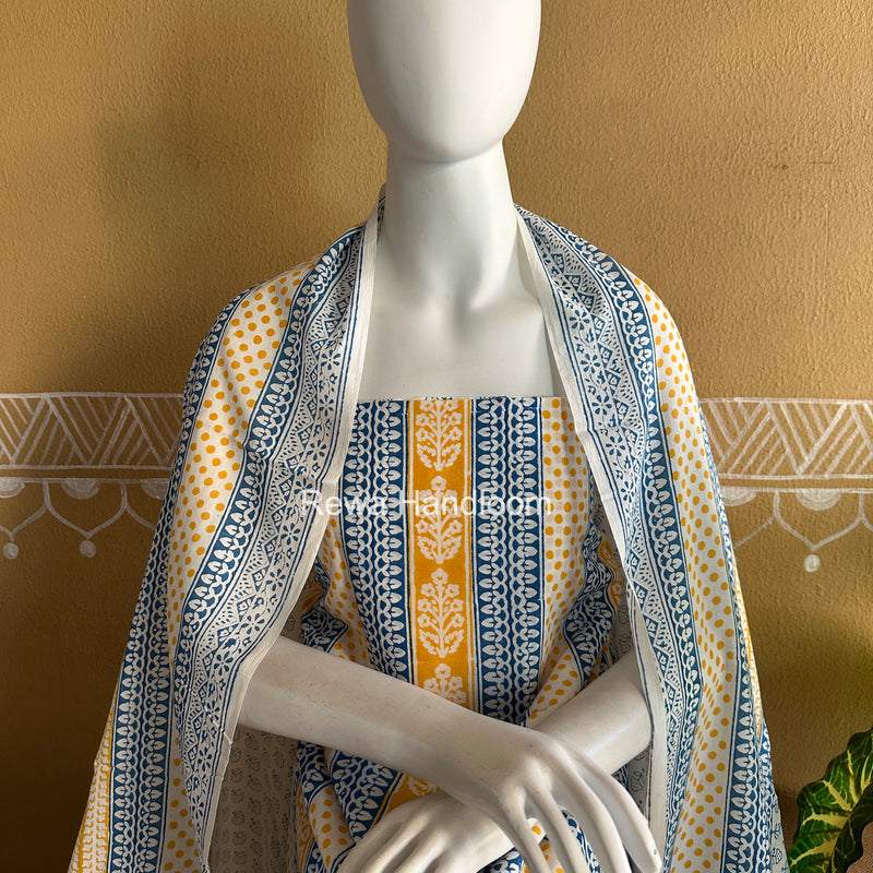 Yellow-White Indigo Bagh Print Suit BCI094