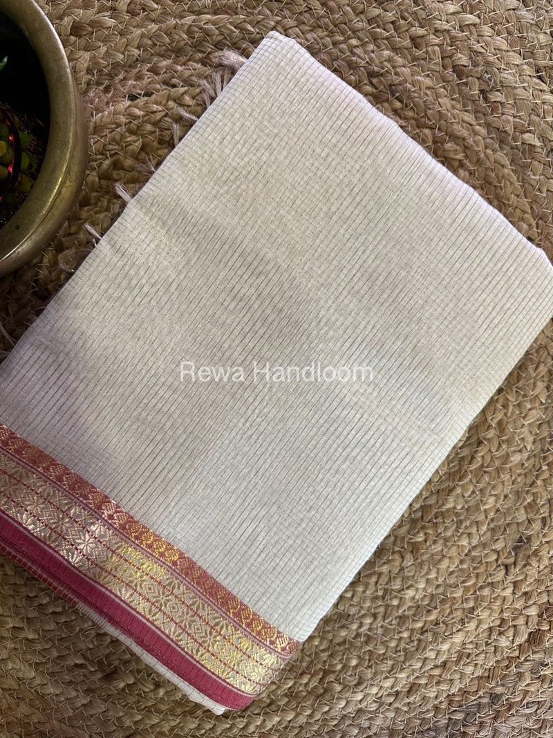 Maheshwari White Tissue Silk Saree TCB0051