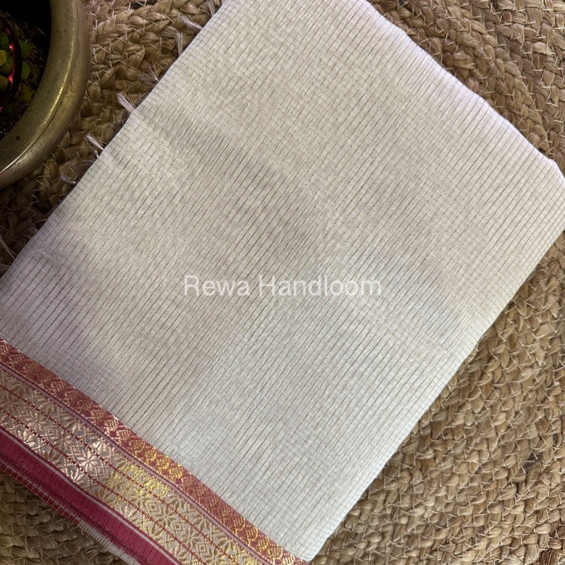 Maheshwari White Tissue Silk Saree TCB0051