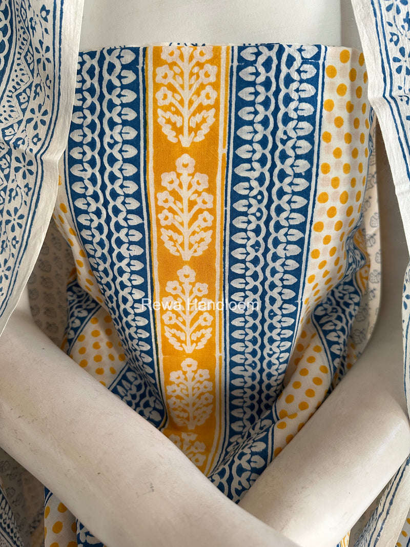 Yellow-White Indigo Bagh Print Suit BCI094
