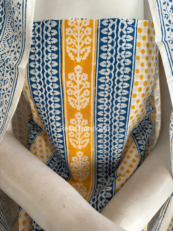 Yellow-White Indigo Bagh Print Suit BCI094