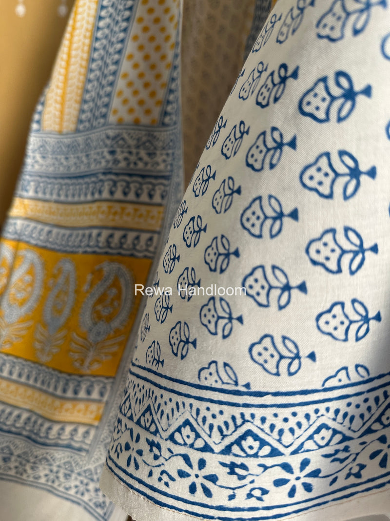 Yellow-White Indigo Bagh Print Suit