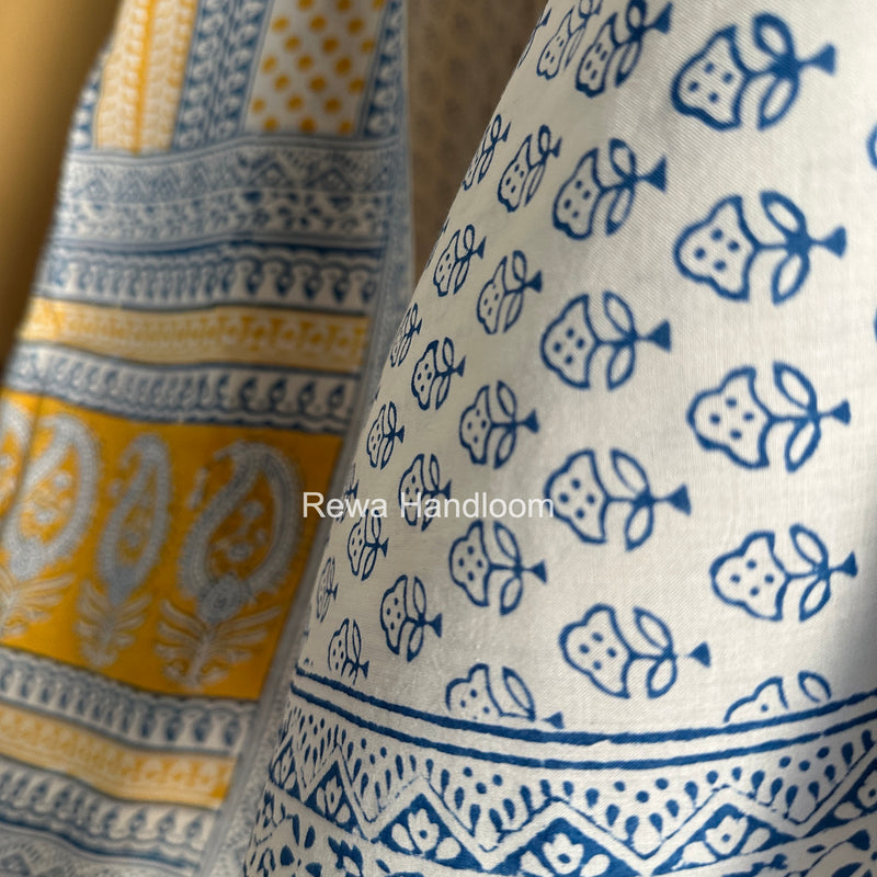 Yellow-White Indigo Bagh Print Suit