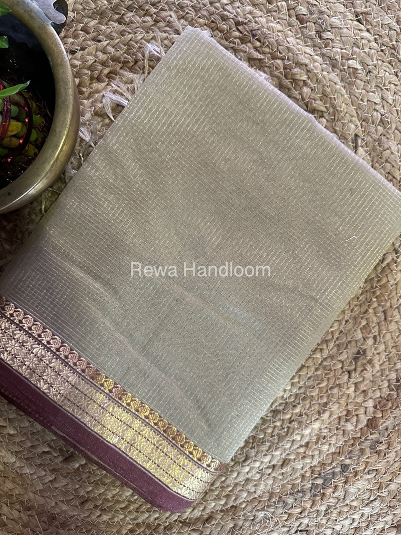 Maheshwari Beige Tissue Silk Saree TCB0052