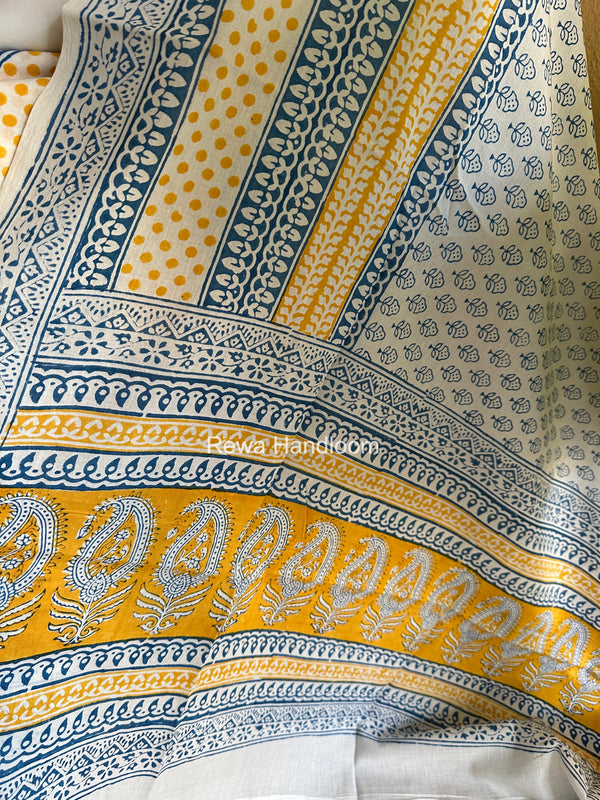 Yellow-White Indigo Bagh Print Suit BCI094