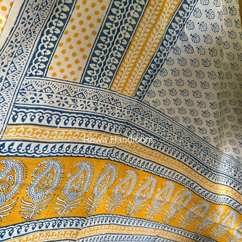 Yellow-White Indigo Bagh Print Suit BCI094