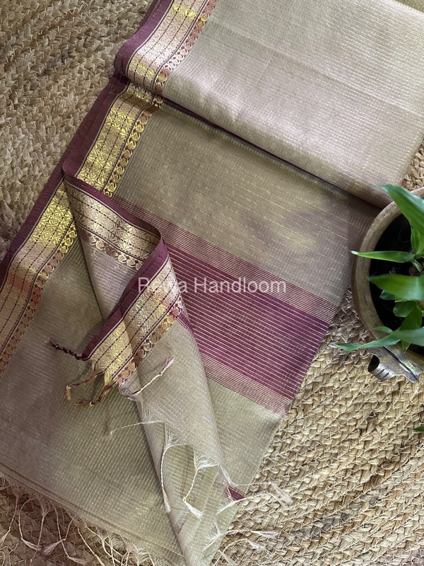 Maheshwari Beige Tissue Silk Saree TCB0052