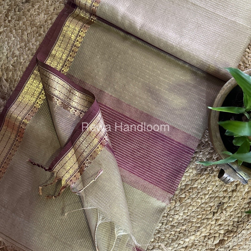 Maheshwari Beige Tissue Silk Saree TCB0052