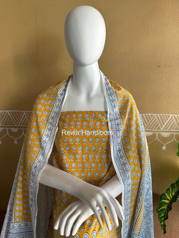 Yellow-White Indigo Bagh Print Suit BCI089
