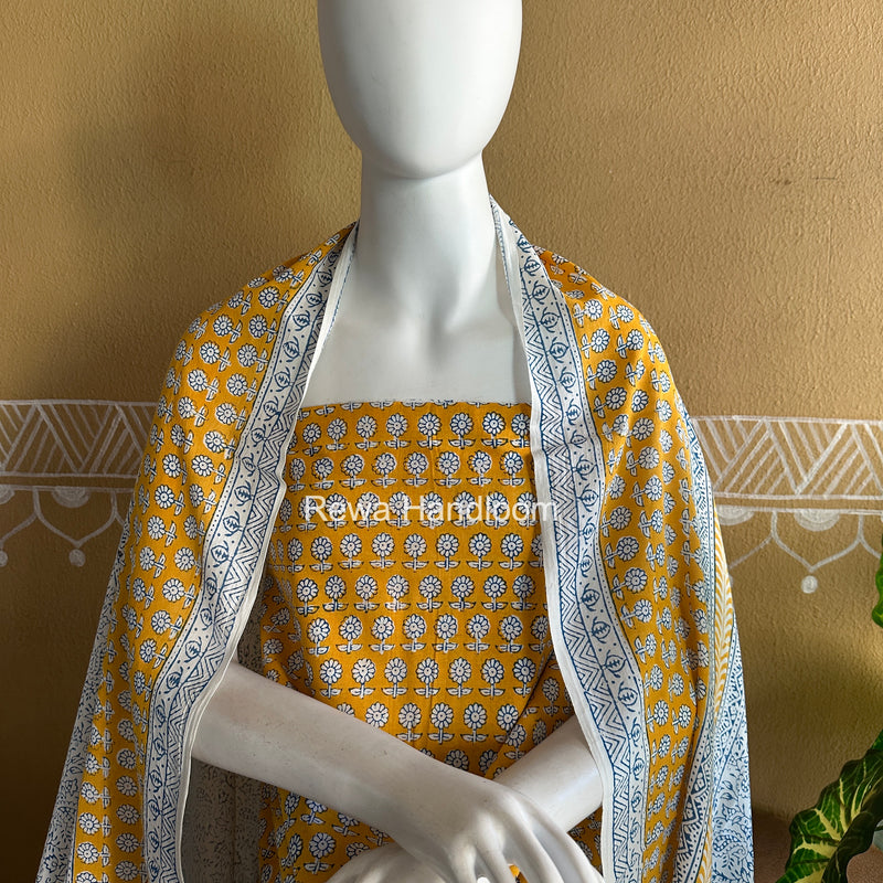 Yellow-White Indigo Bagh Print Suit BCI089
