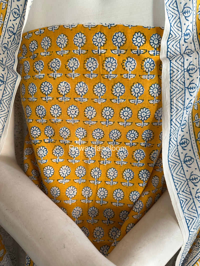 Yellow-White Indigo Bagh Print Suit BCI089