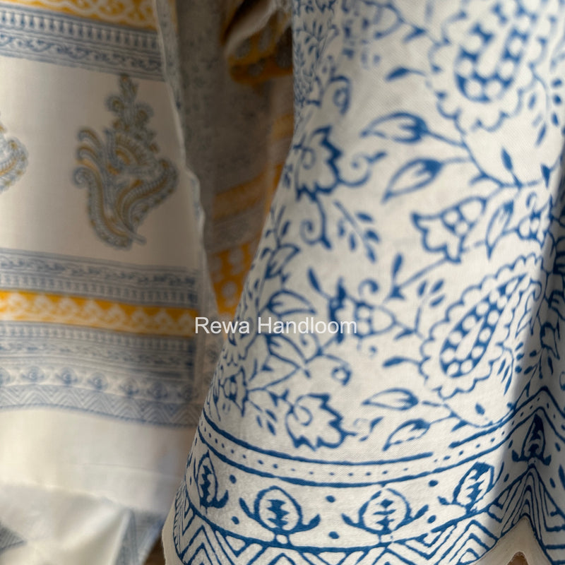 Yellow-White Indigo Bagh Print Suit BCI089