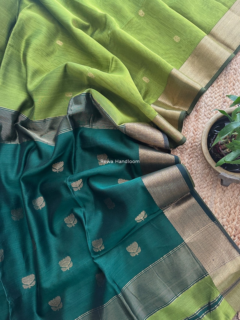 Maheshwari Perrot Green Lotus Butta Saree LBS048