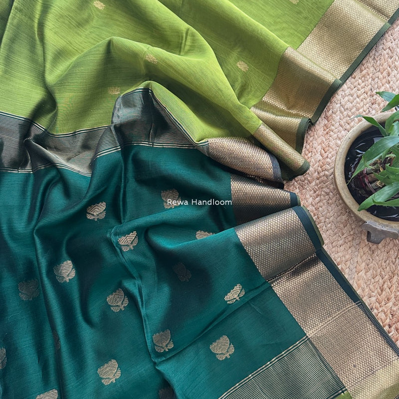 Maheshwari Perrot Green Lotus Butta Saree LBS048