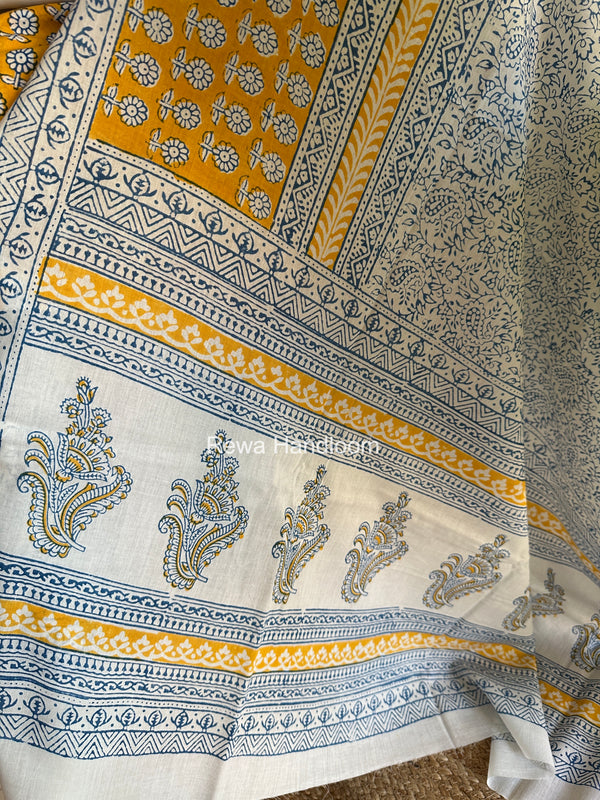 Yellow-White Indigo Bagh Print Suit BCI089