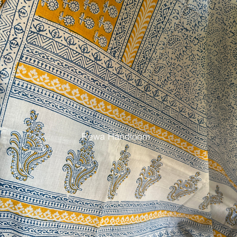Yellow-White Indigo Bagh Print Suit BCI089