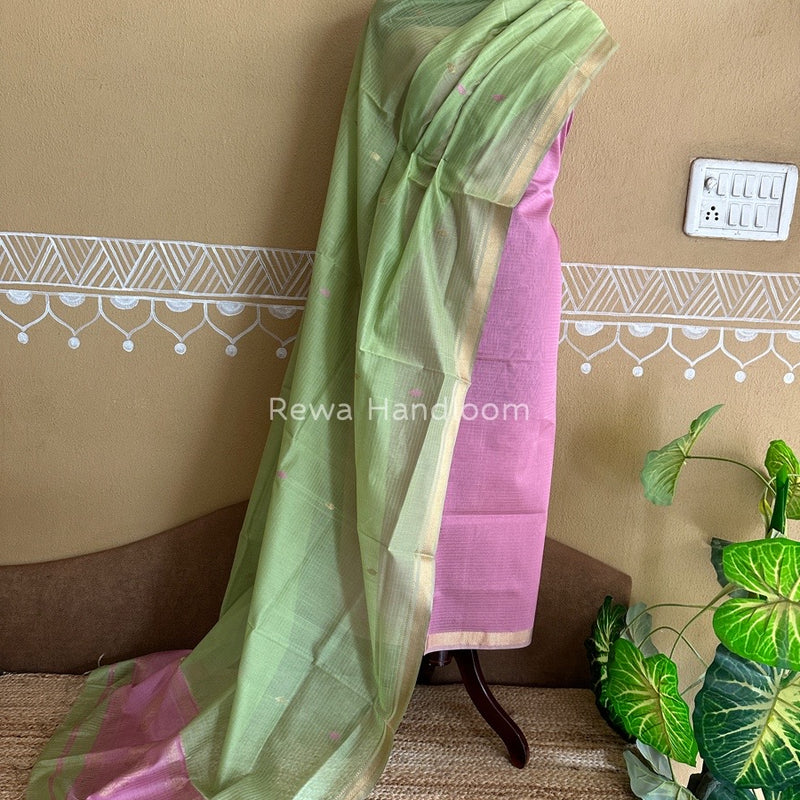 Maheshwari Onion-Pista Green Motifs Top-Dupatta Set PST0135