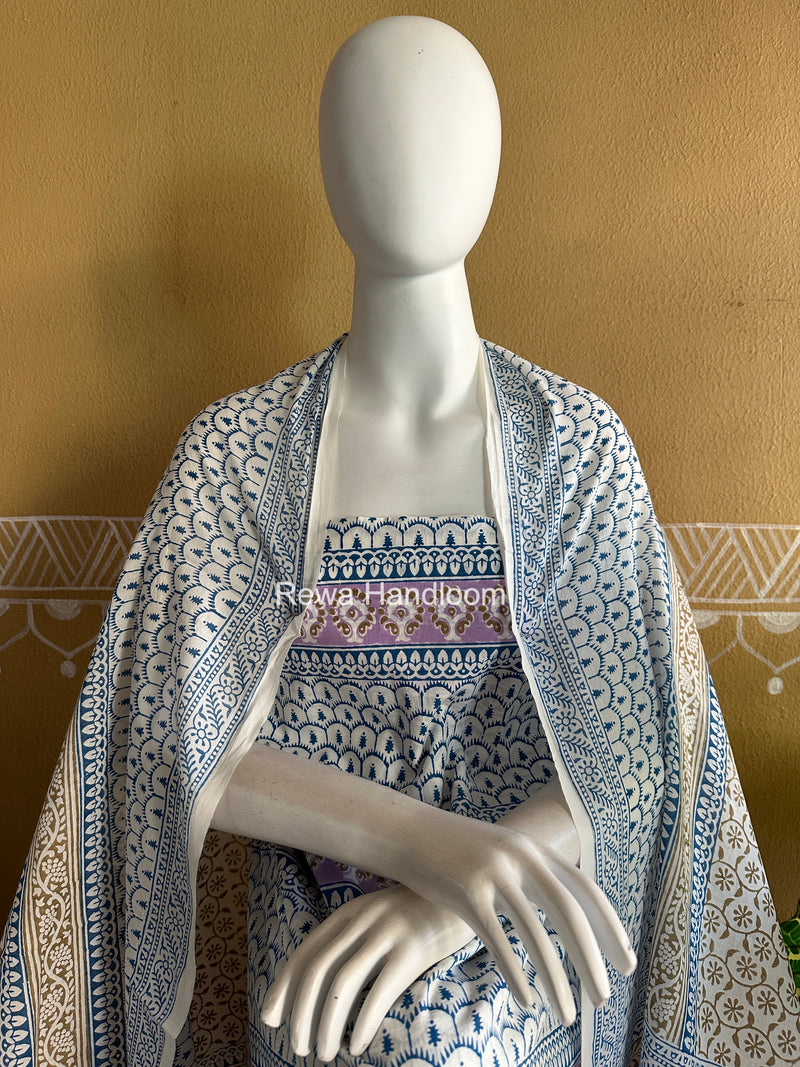 Lavender-White Indigo Bagh Print Suit BCI091