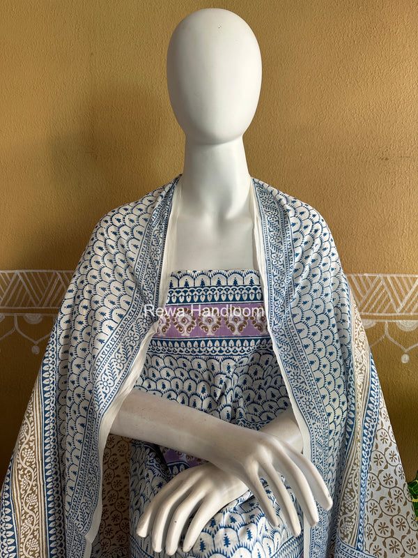 Lavender-White Indigo Bagh Print Suit BCI091
