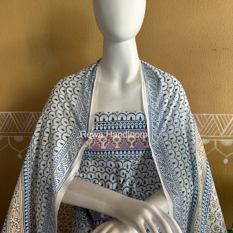 Lavender-White Indigo Bagh Print Suit BCI091