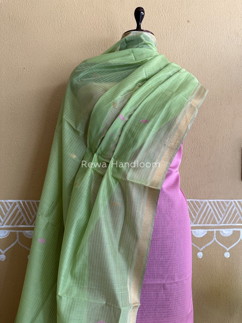 Maheshwari Onion-Pista Green Motifs Top-Dupatta Set PST0135