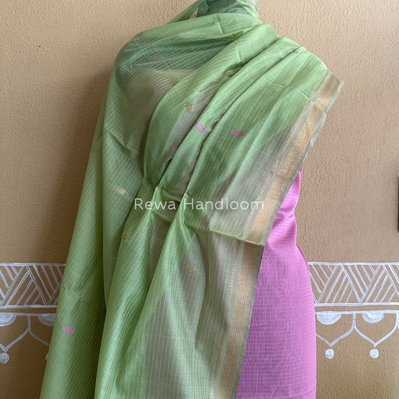 Maheshwari Onion-Pista Green Motifs Top-Dupatta Set PST0135