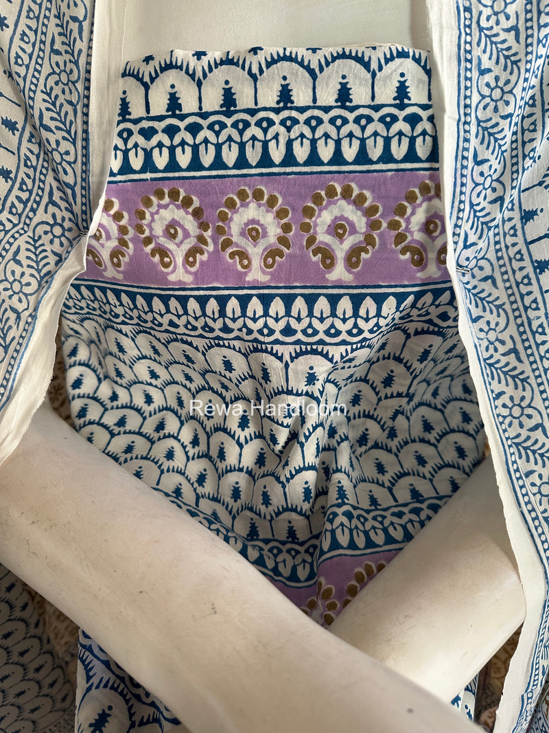 Lavender-White Indigo Bagh Print Suit BCI091