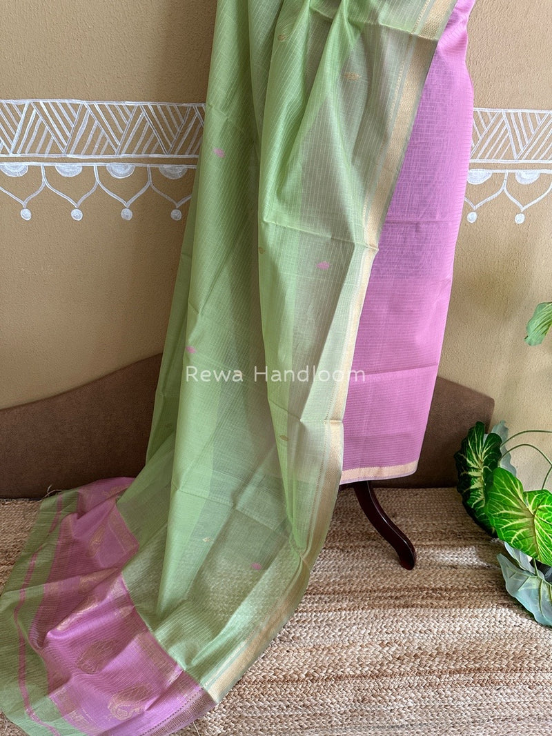 Maheshwari Onion-Pista Green Motifs Top-Dupatta Set PST0135
