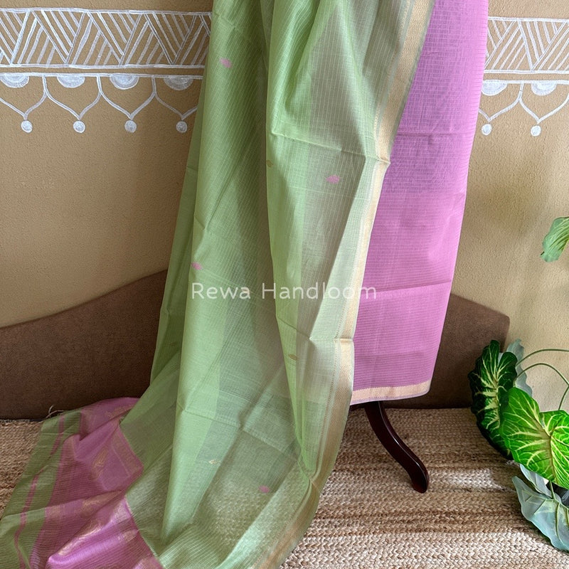 Maheshwari Onion-Pista Green Motifs Top-Dupatta Set PST0135