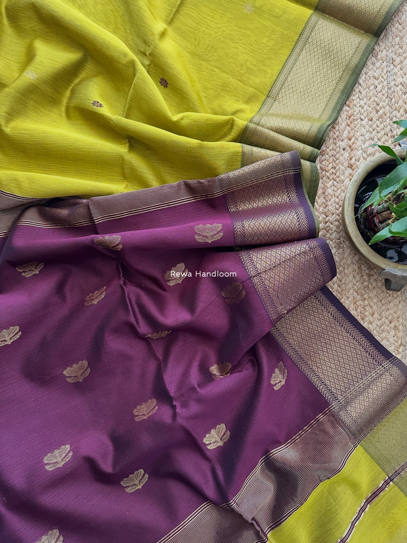 Maheshwari Lemon Yellow Lotus Butta Saree LBS045