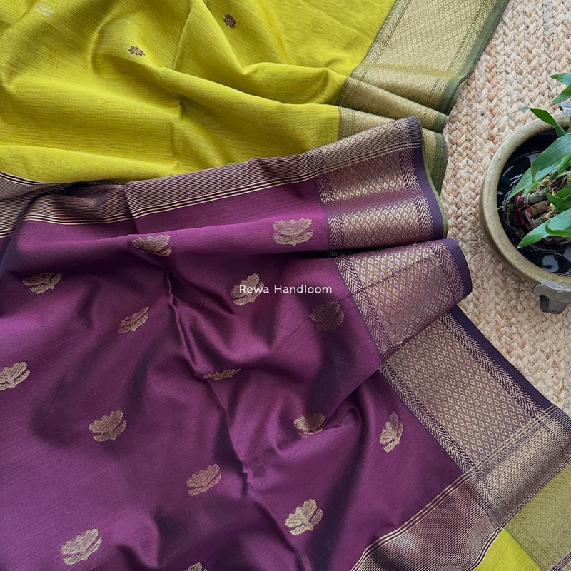 Maheshwari Lemon Yellow Lotus Butta Saree LBS045