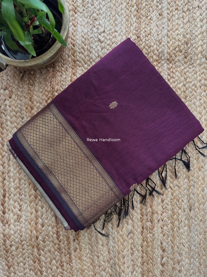 Maheshwari Wine Lotus Butta Saree LBS044