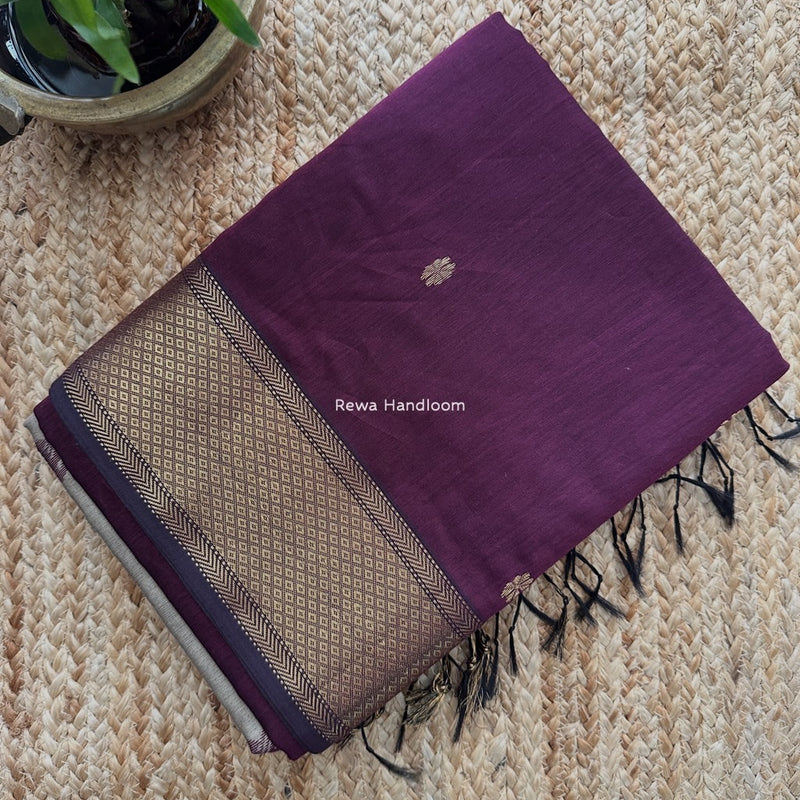 Maheshwari Wine Lotus Butta Saree LBS044