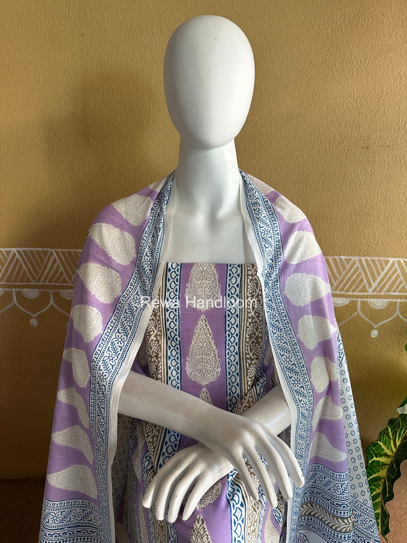 Lavender-White Indigo Bagh Print Suit BCI088