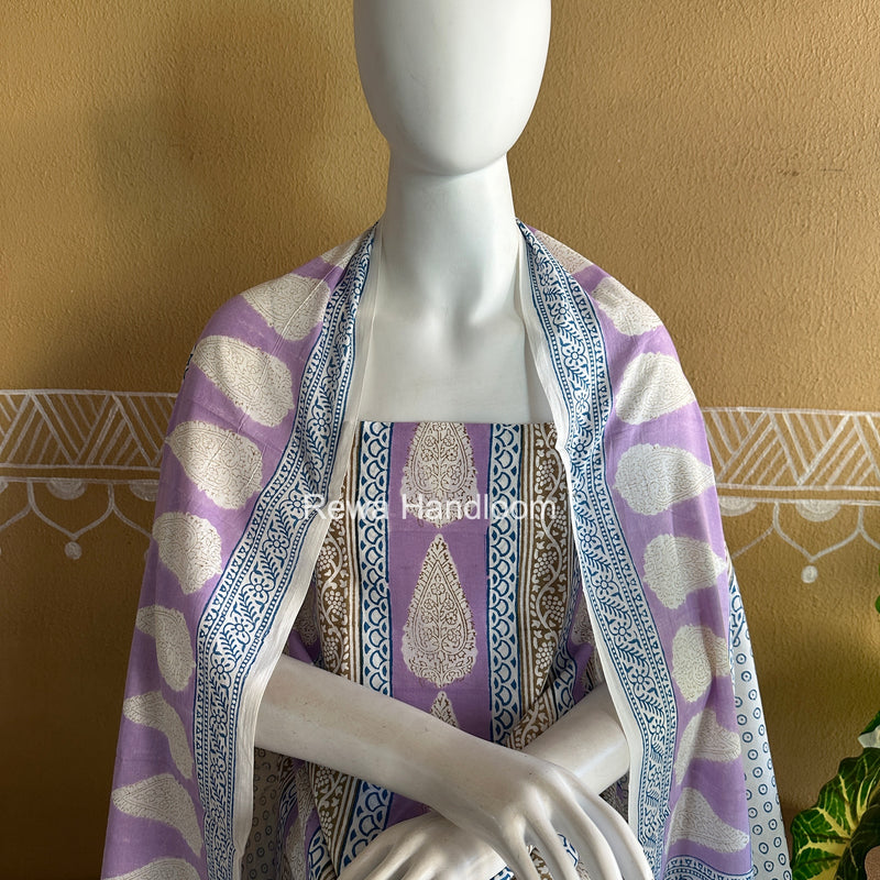 Lavender-White Indigo Bagh Print Suit BCI088