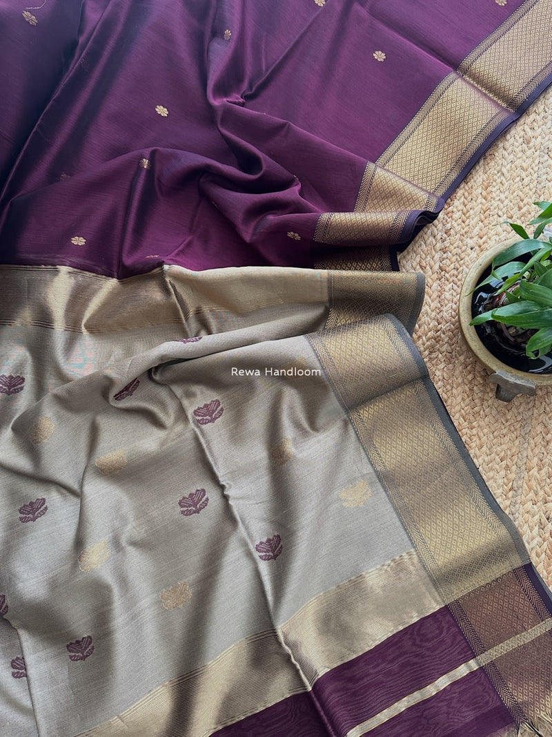 Maheshwari Wine Lotus Butta Saree LBS044
