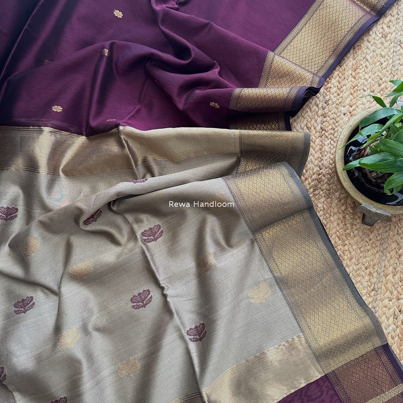 Maheshwari Wine Lotus Butta Saree LBS044