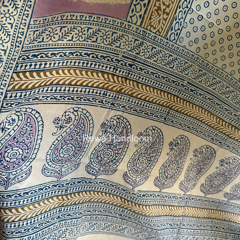 Lavender-White Indigo Bagh Print Suit BCI088